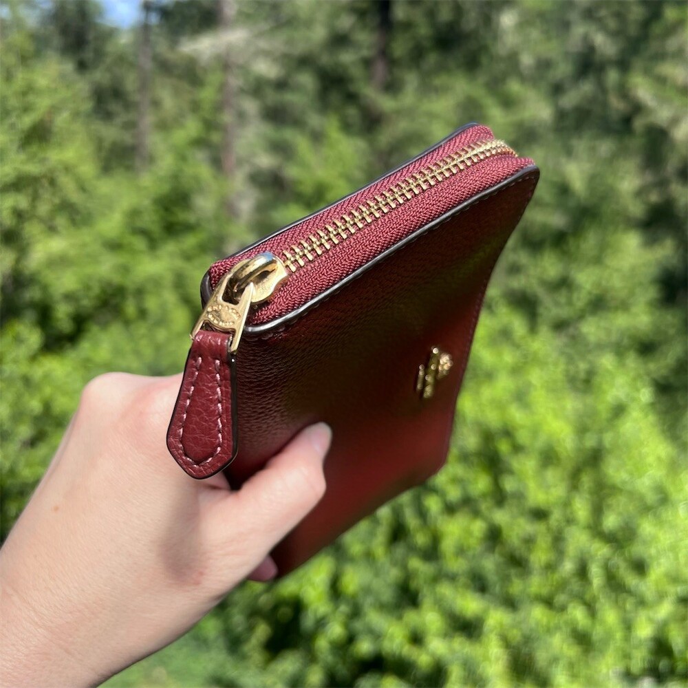 COACH Long Zip-Around Burgundy Pebble Leather Wallet w Gold Hardware AUTHENTIC - Picture 7 of 12